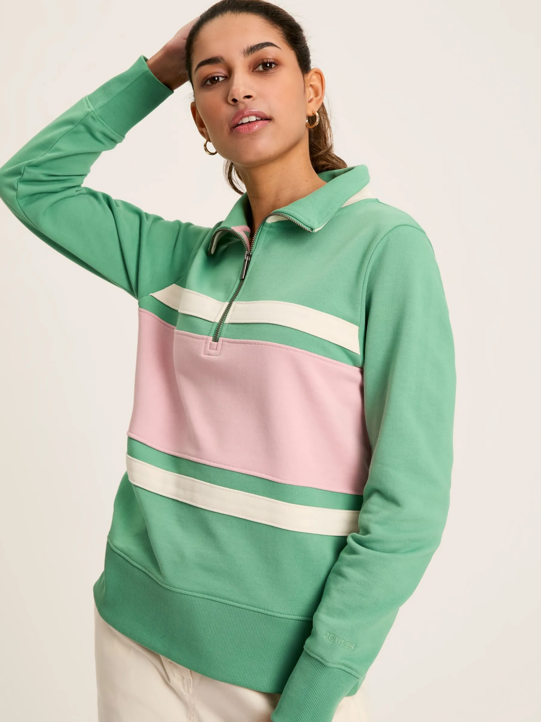 Tadley Green & Pink Quarter Zip Sweatshirt<Joules Hot