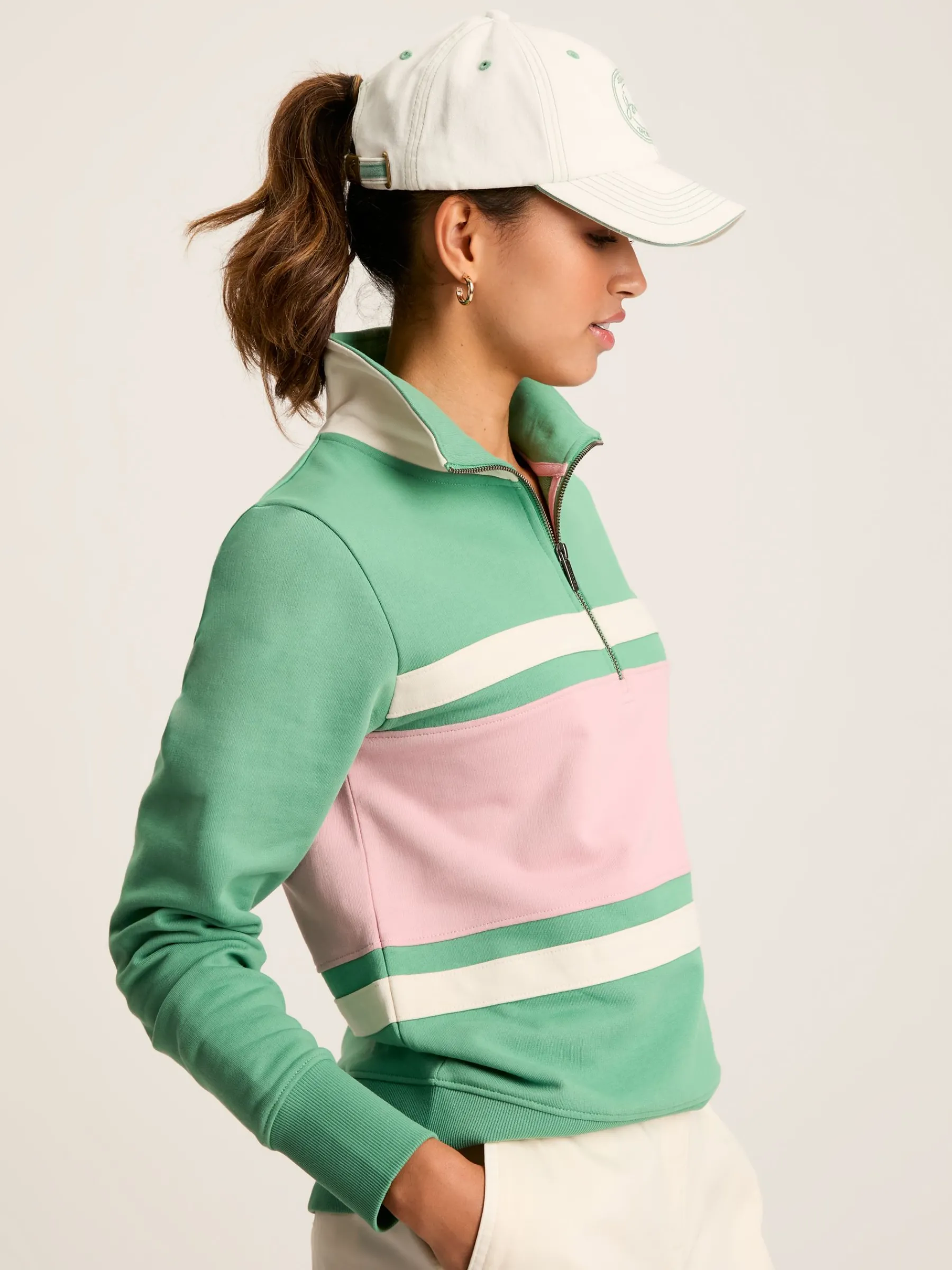 Tadley Green & Pink Quarter Zip Sweatshirt<Joules Hot