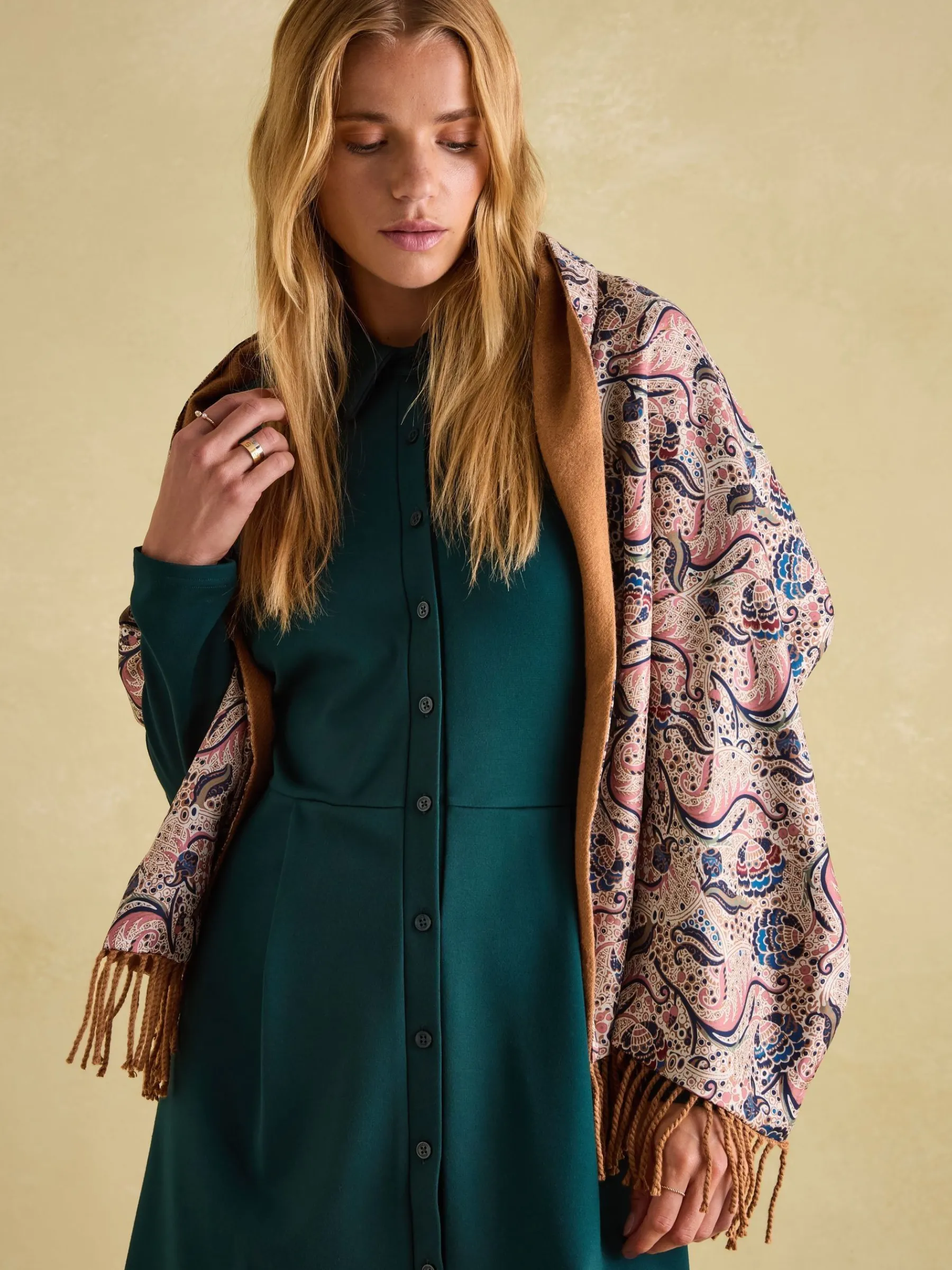 Templeton Silk and Wool Blend Double Sided Scarf<Joules