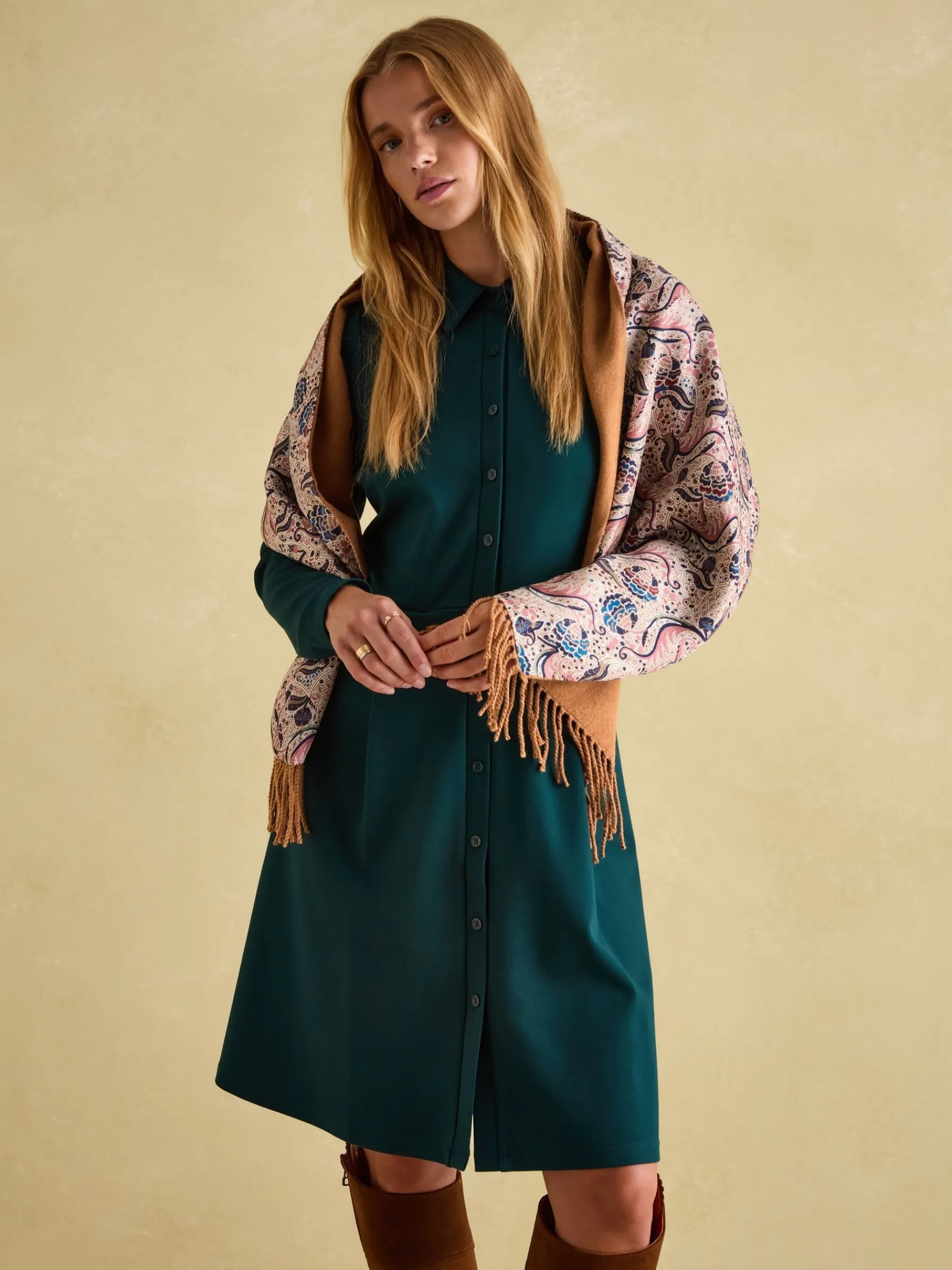 Templeton Silk and Wool Blend Double Sided Scarf<Joules