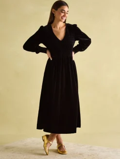 Vanessa Velvet Shirred Dress<Joules Outlet