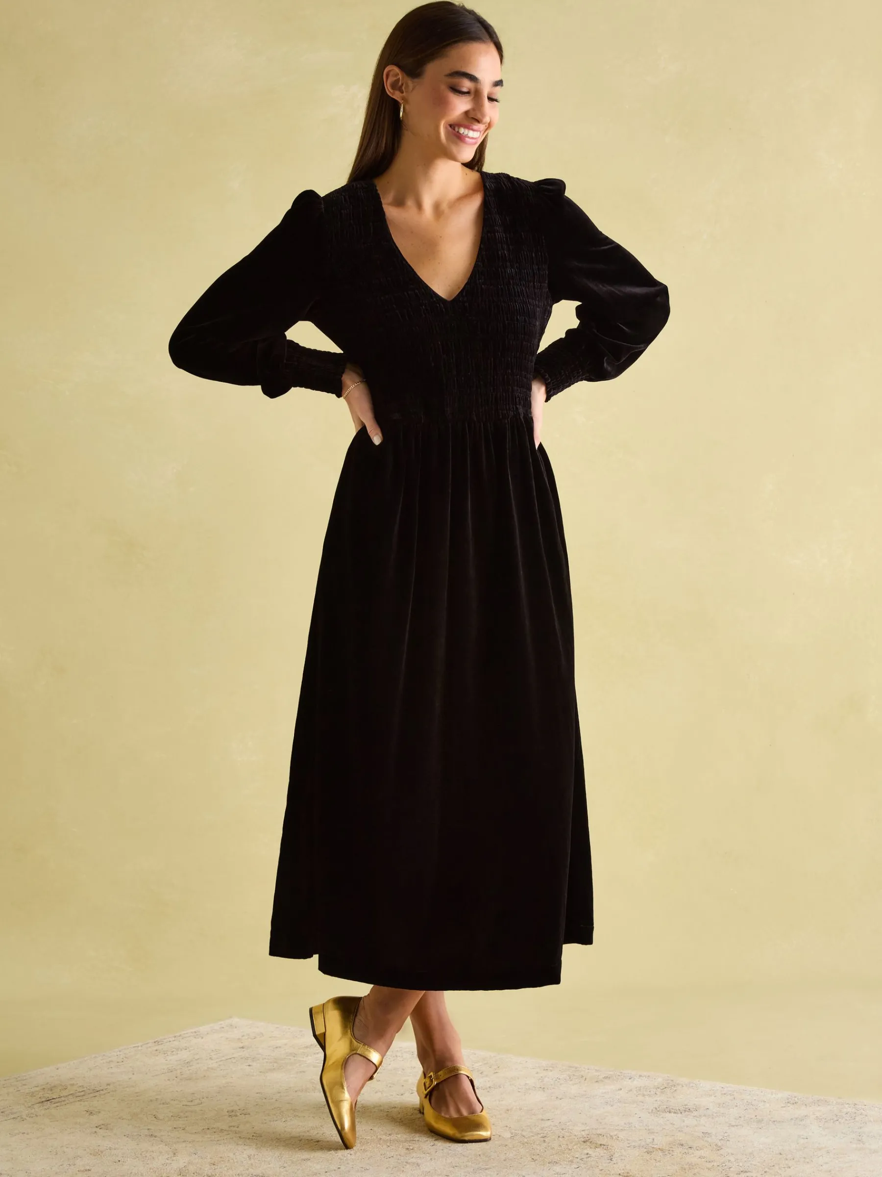 Vanessa Velvet Shirred Dress<Joules Outlet