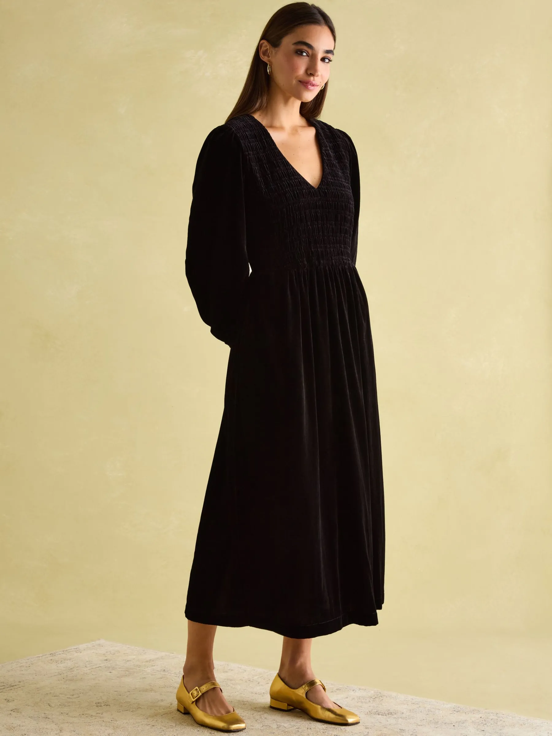 Vanessa Velvet Shirred Dress<Joules Outlet