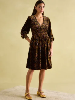 Vanessa Velvet Shirred Dress<Joules Clearance