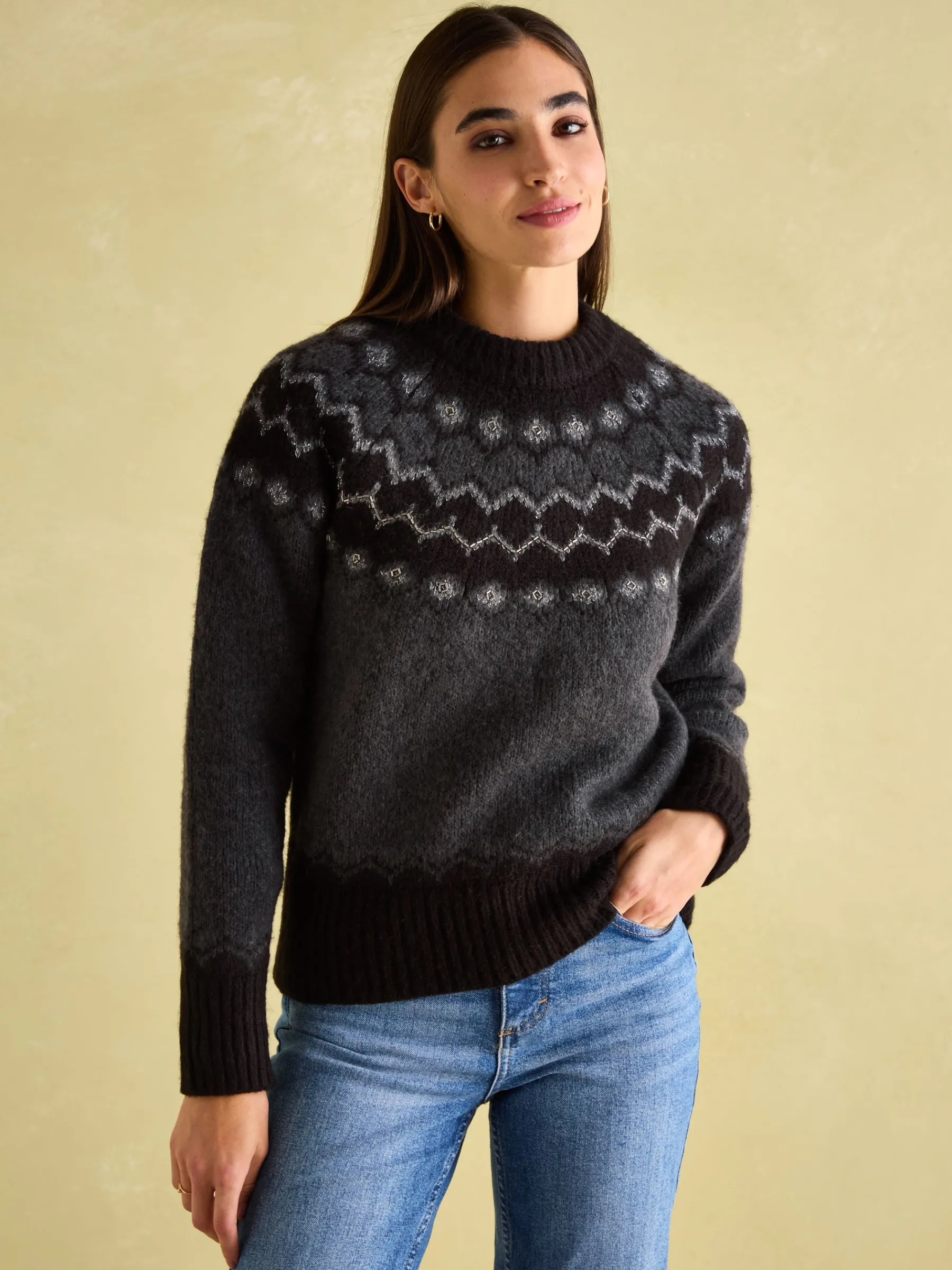 Victoria Charcoal Grey Fair Isle Jumper<Joules New
