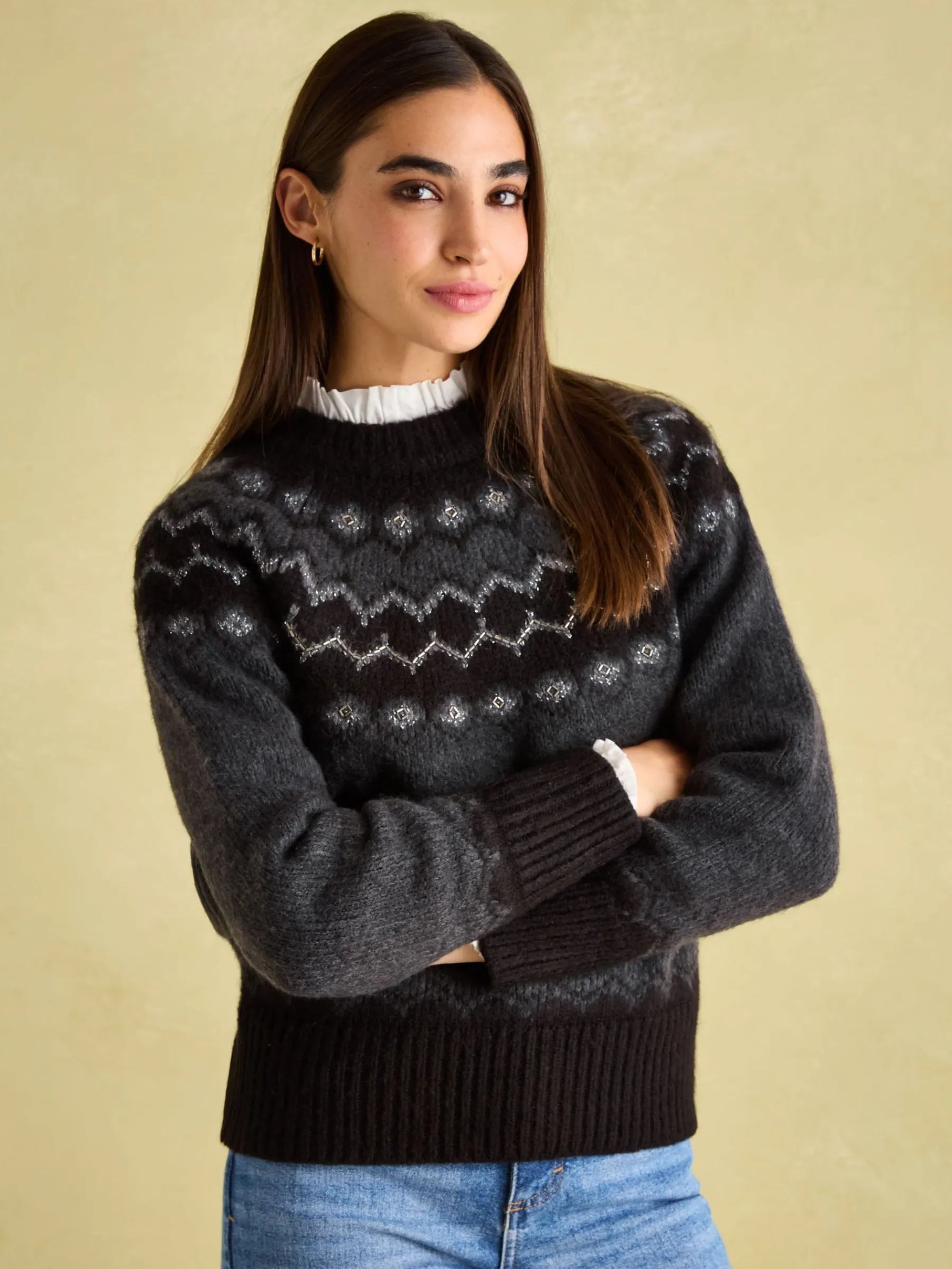 Victoria Charcoal Grey Fair Isle Jumper<Joules New