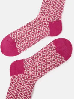 Women's Toasty Bright Pink Cosy Geometric Socks (size 4-8)<Joules Outlet