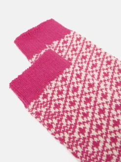 Women's Toasty Bright Pink Cosy Geometric Socks (size 4-8)<Joules Outlet