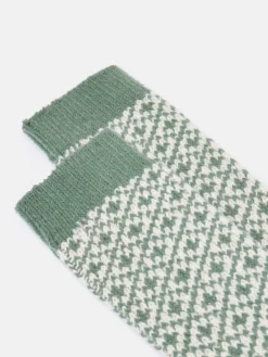Women's Toasty Khaki Green Cosy Geometric Socks (size 4-8)<Joules Sale