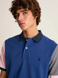 Woody Blue Colour Block Regular Fit Cotton Pique Polo Shirt<Joules Sale
