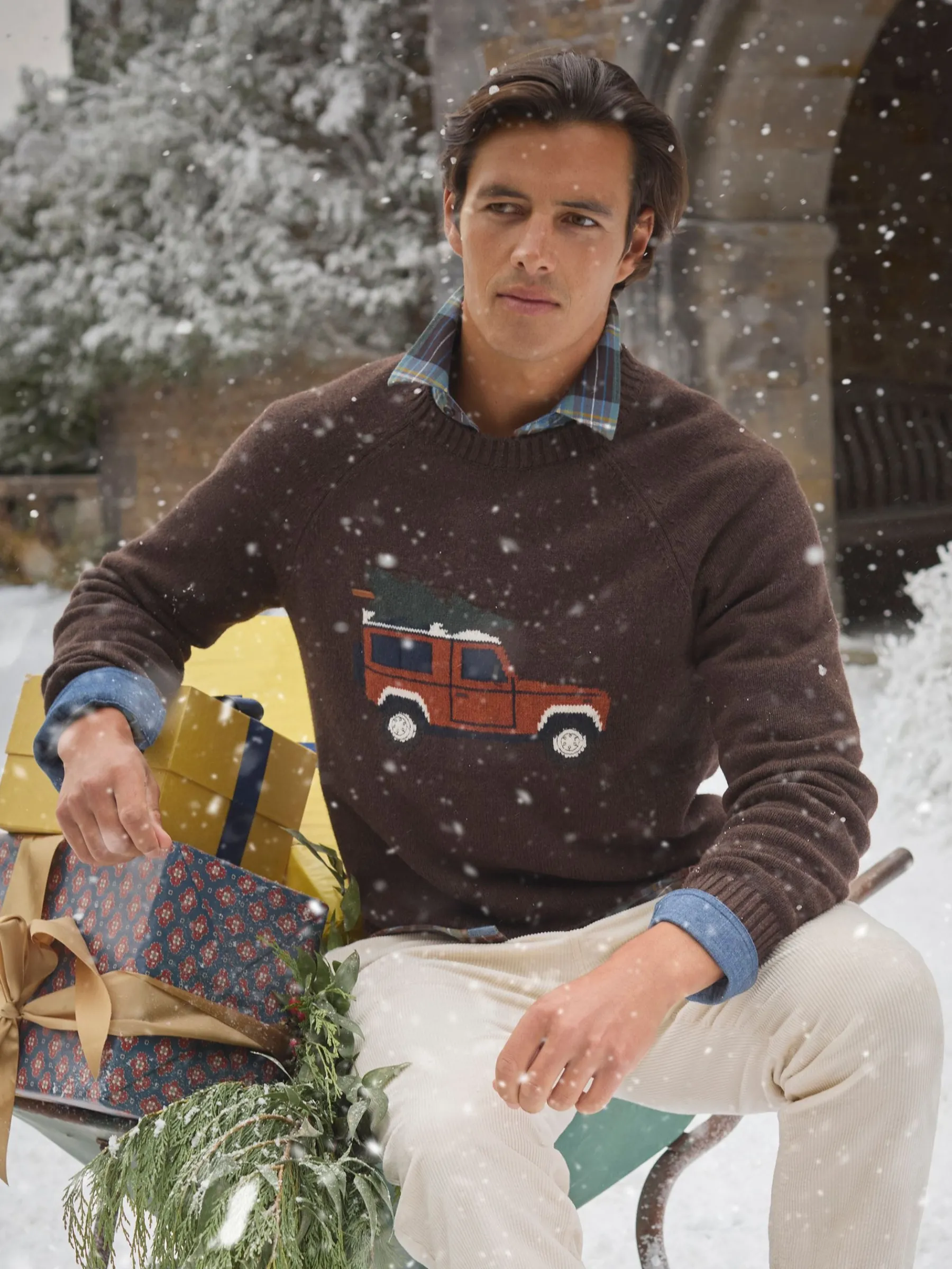 4x4 Brown Intarsia Crew Neck Jumper<Joules Best