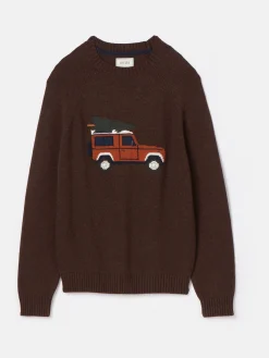 4x4 Brown Intarsia Crew Neck Jumper<Joules Best